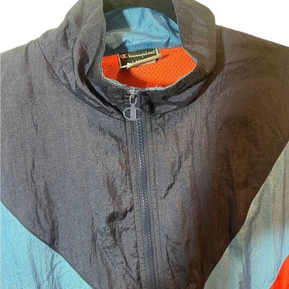 CHAMPIONS Mens Large Vintage Y2K Color Block  Windbreaker Sporty Athletic - Picture 6 of 16